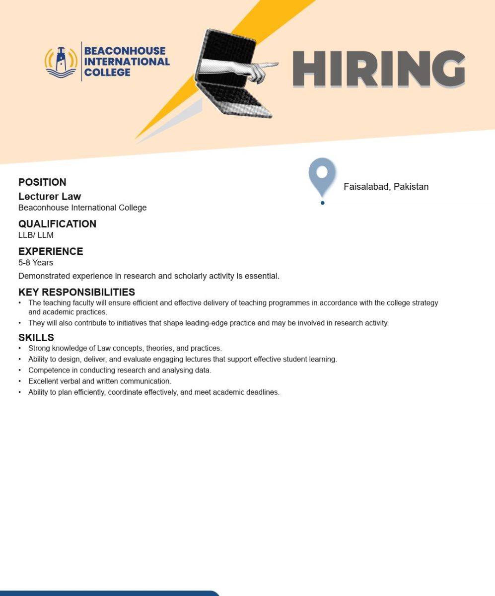 Beaconhouse International College BIC Jobs Lecturer Law 1