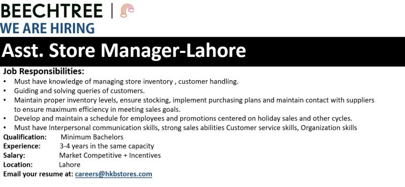 Beechtree Jobs Assistant Store Manager 1