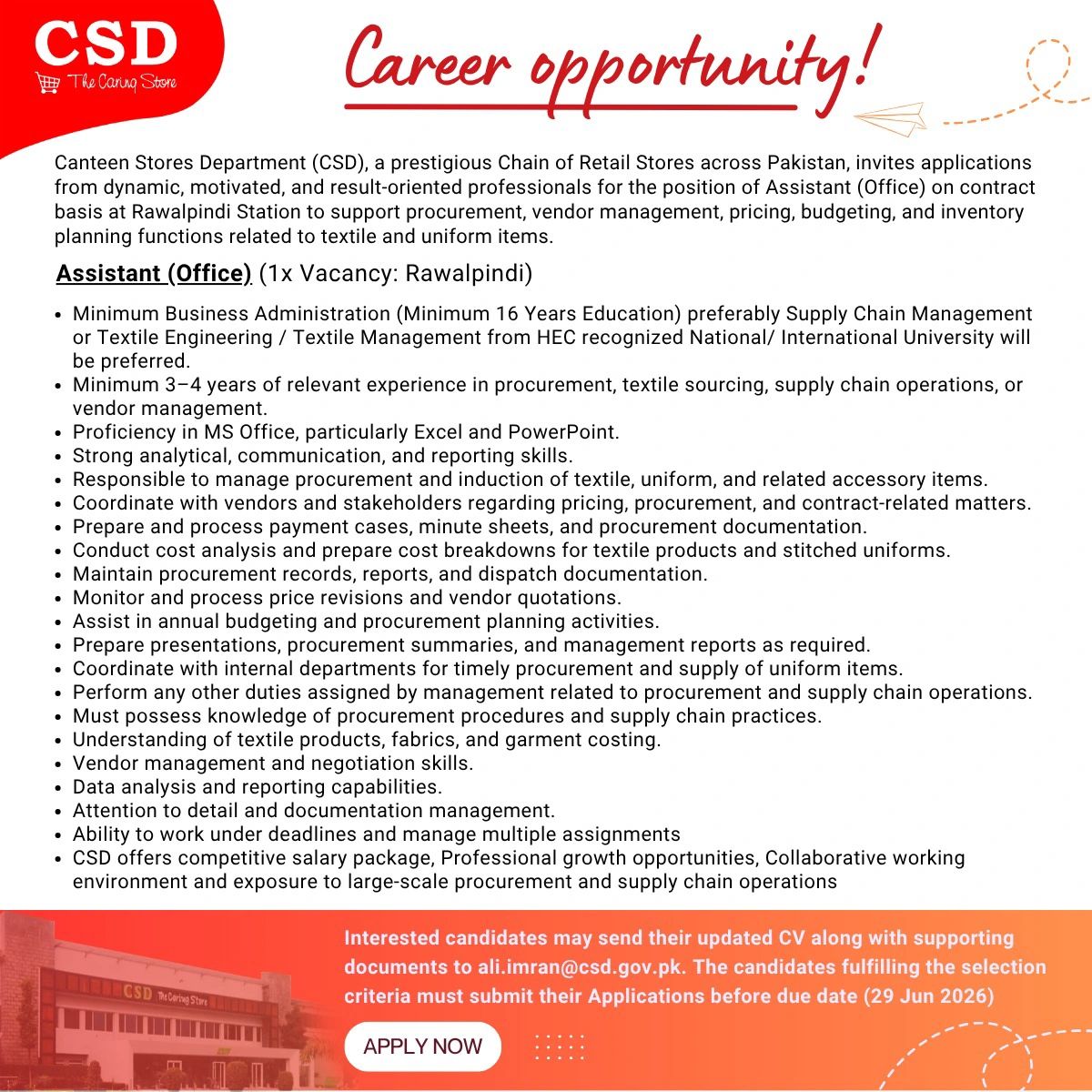 Canteen Stores Department (CSD) Jobs Assistant (Office) 1