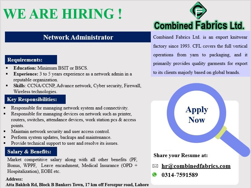 Combined Fabrics Limited Jobs Network Administrator 1