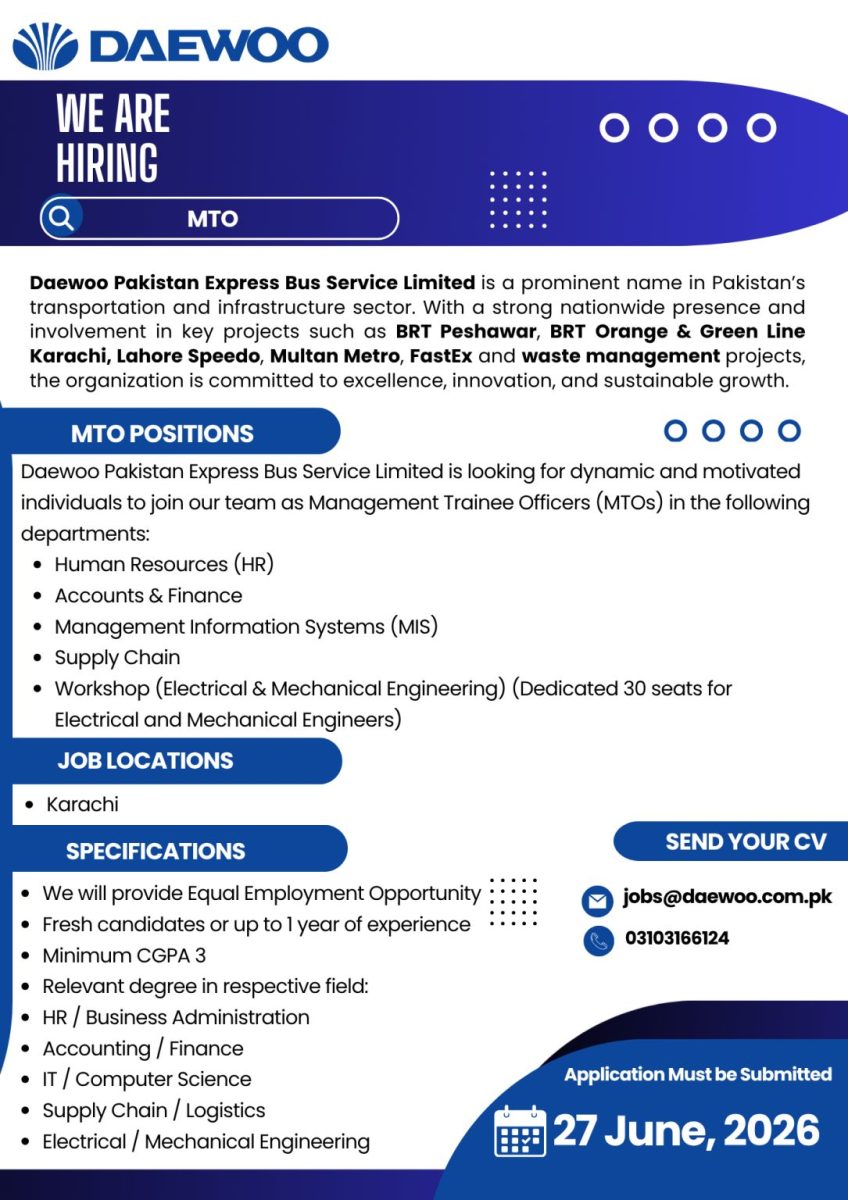 Daewoo Pakistan Express Bus Service Limited Jobs MTO 1