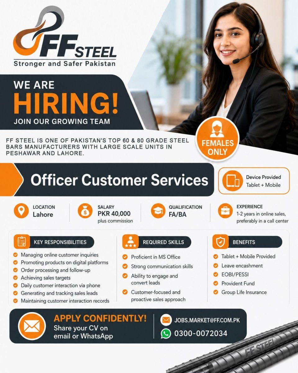 FF Steel Jobs Officer Customer Services 1