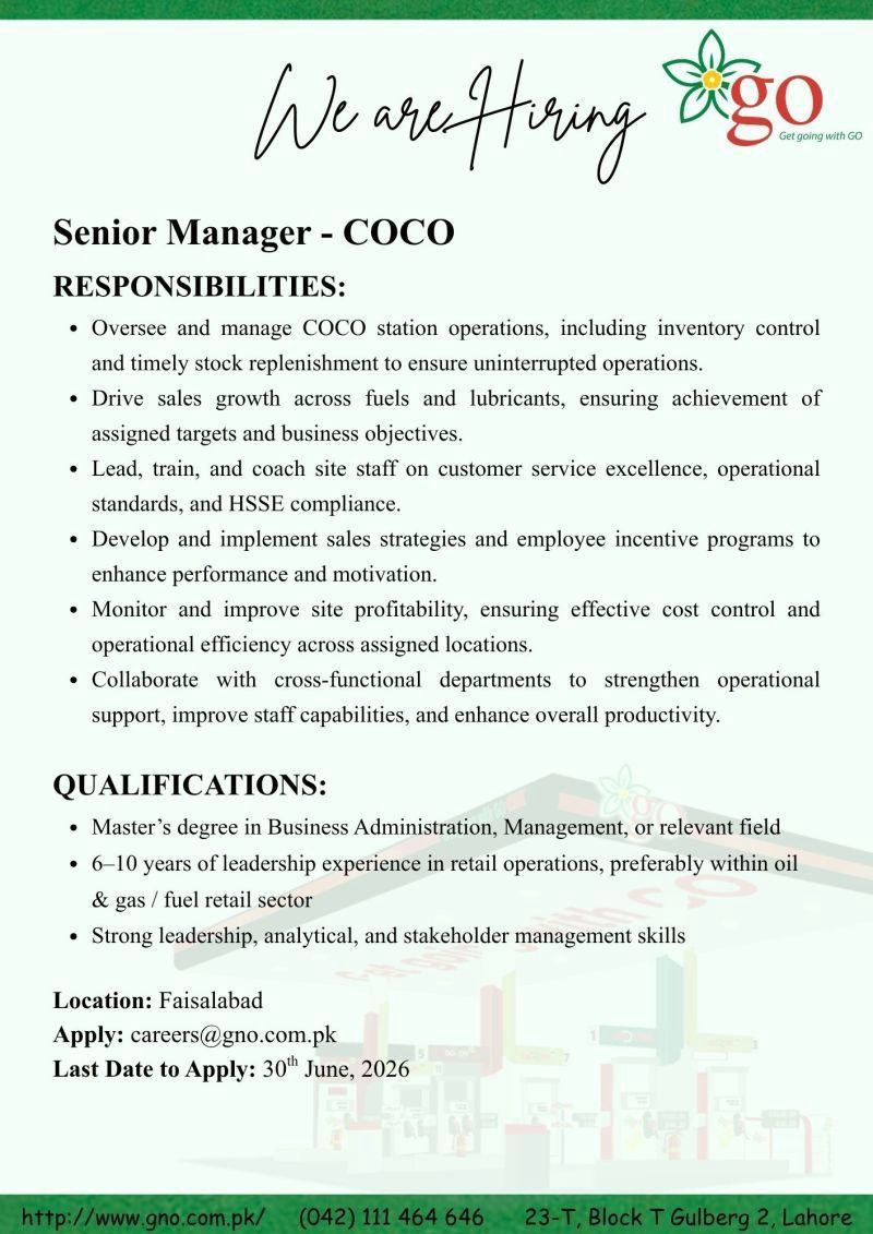 Gas & Oil Pakistan Ltd Jobs Senior Manager COCO 1