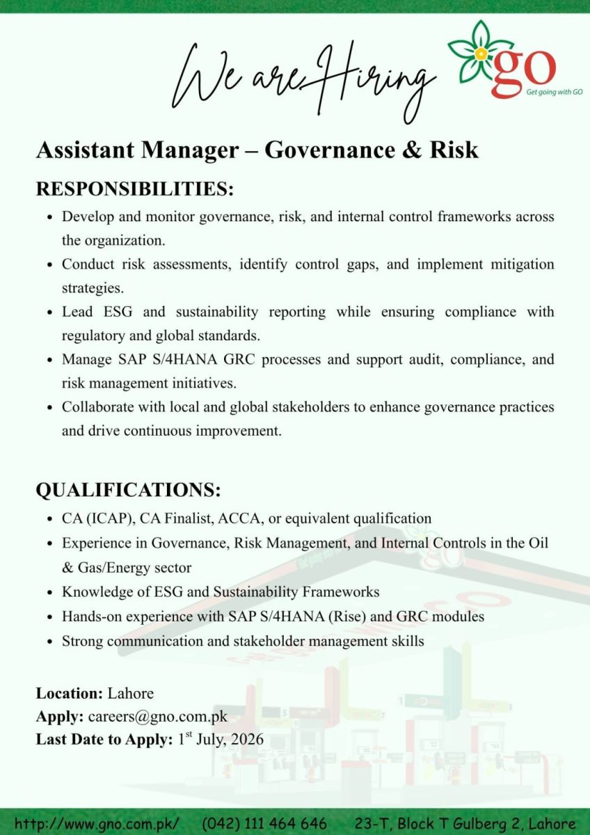 Gas & Oil Pakistan Ltd Jobs Assistant Manager Governance & Risk 1