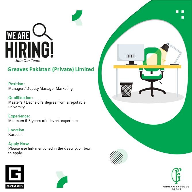 Greaves Pakistan (Private) Limited Jobs Manager / Deputy Manager Marketing 1