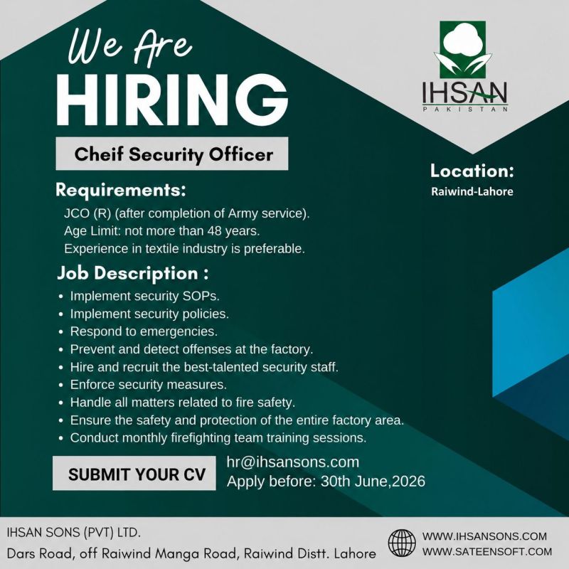Ihsan Sons Pvt Ltd Jobs Cheif Security Officer 1