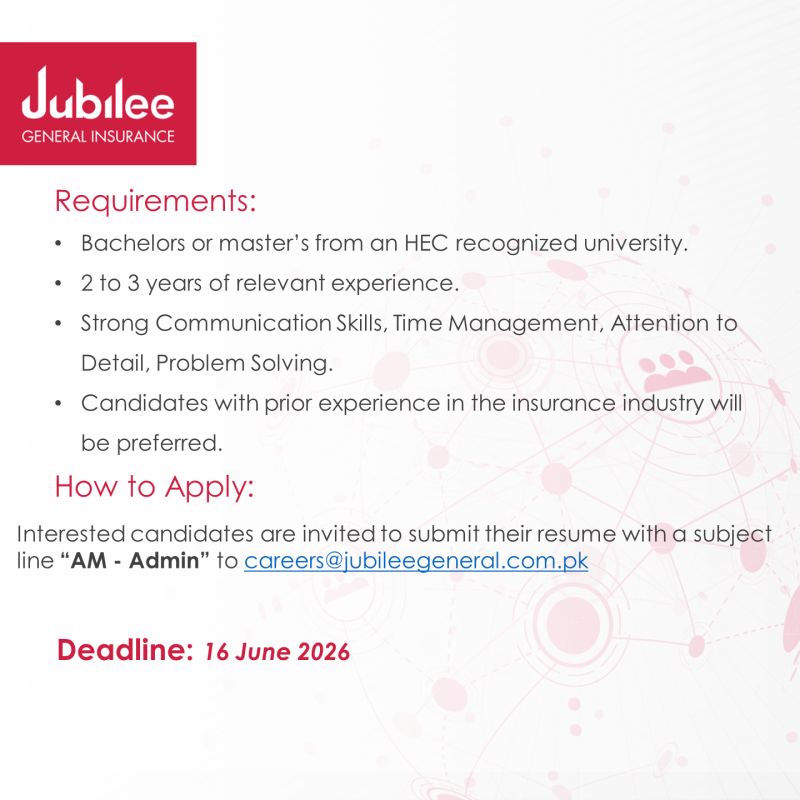 Jubilee General Insurance Jobs Assistant Manager Administration 2
