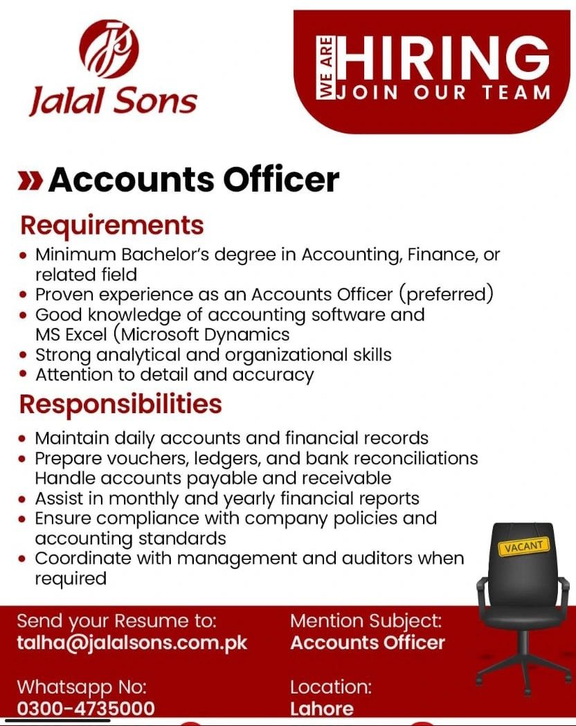 Jalal Sons Jobs Accounts Officer 1