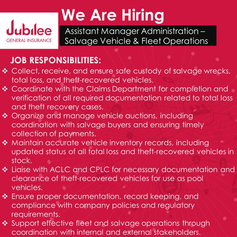 Jubilee General Insurance Jobs Assistant Manager Administration 1