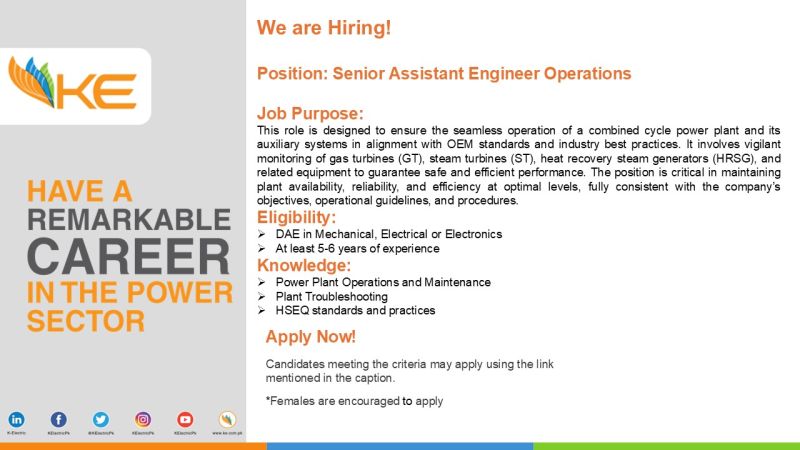 K-Electric Pvt Ltd Jobs Senior AE Operations 1