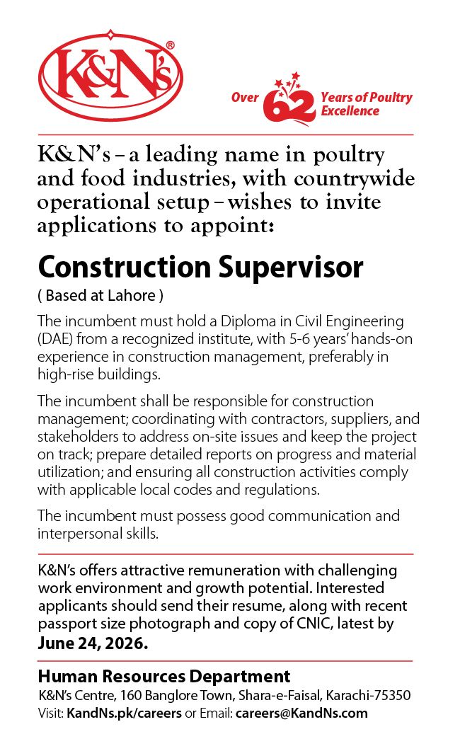 K&N's Pakistan Jobs Construction Supervisor 1