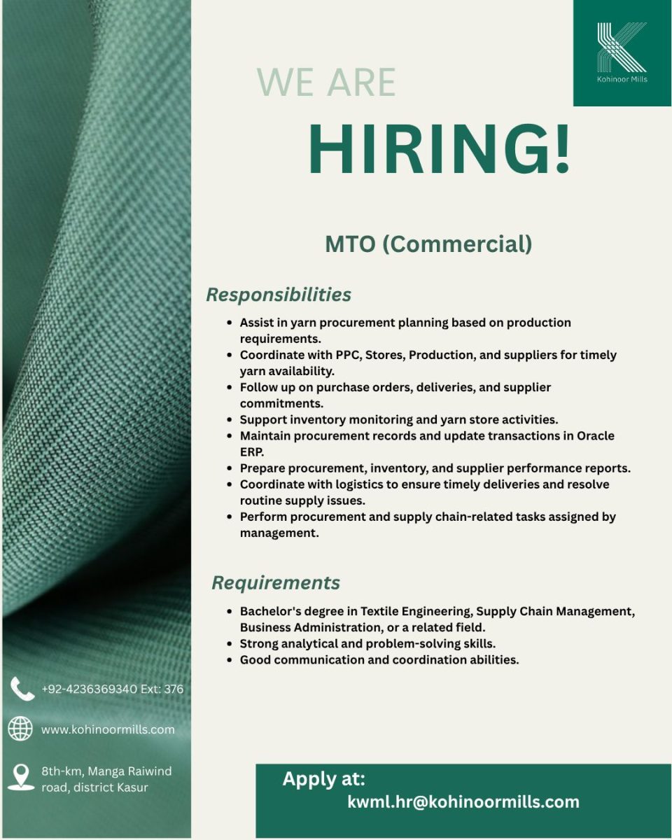 Kohinoor Mills Limited Jobs MTO (Commercial) 1