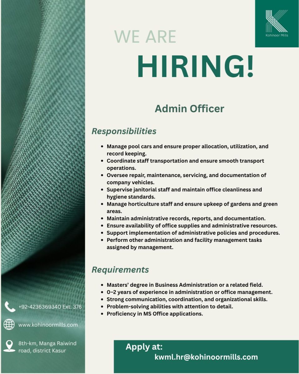 Kohinoor Mills Limited Jobs Admin Officer 1