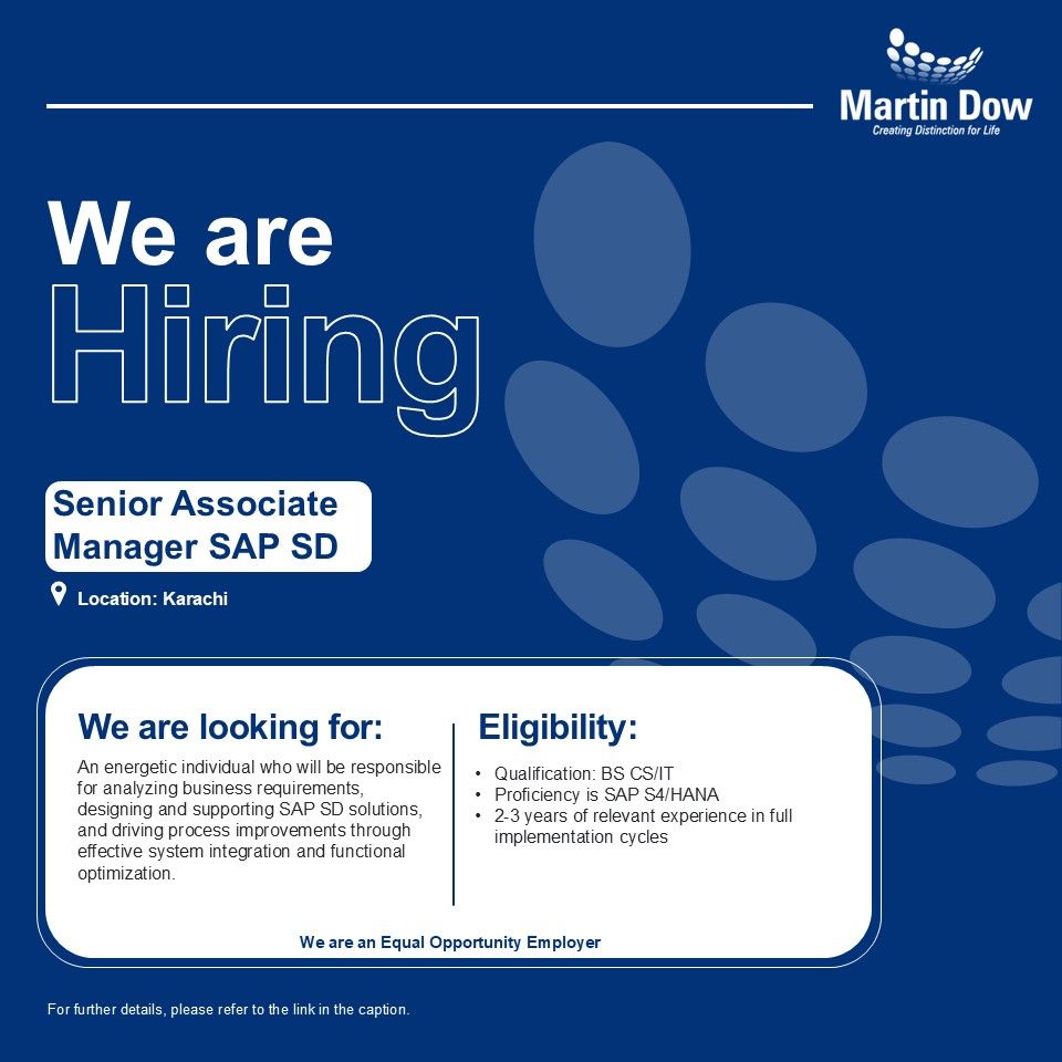 Martin Dow Limited Jobs Senior Associate Manager SAP SD 1