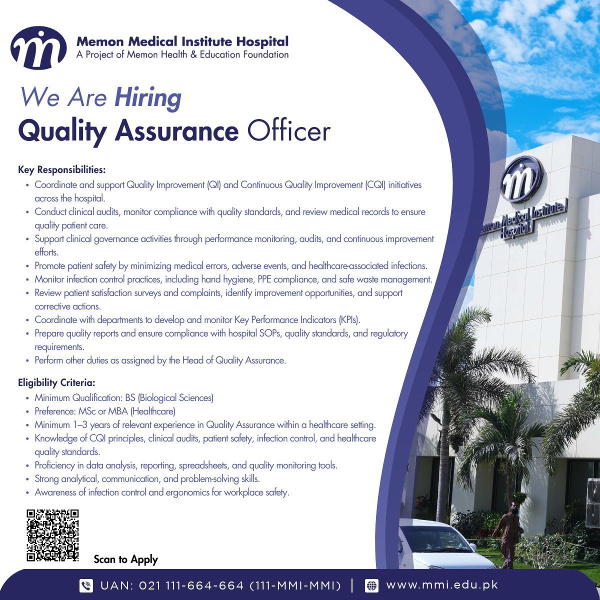 Memon Medical Institute Hospital Jobs Quality Assurance Officer 1