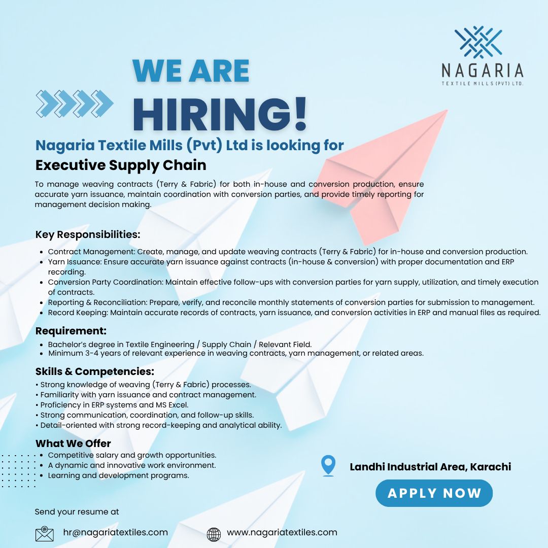 Nagaria Texile Mills Pvt Ltd Jobs Executive Supply Chain 1