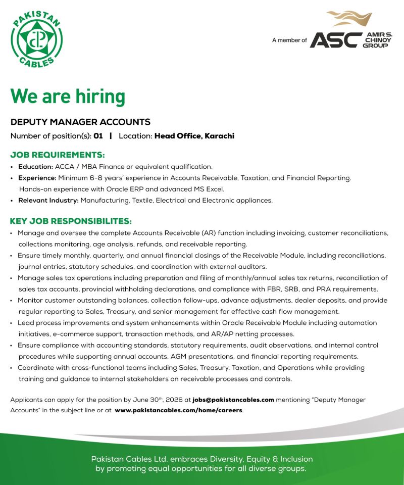 Pakistan Cables Limited Jobs Deputy Manager Accounts 1