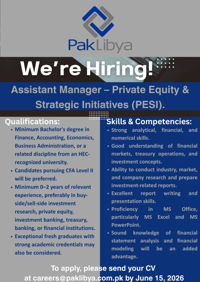Pak Libya Holding Company Jobs Assistant Manager Private Equity & Strategic Initiatives (PESI) 1