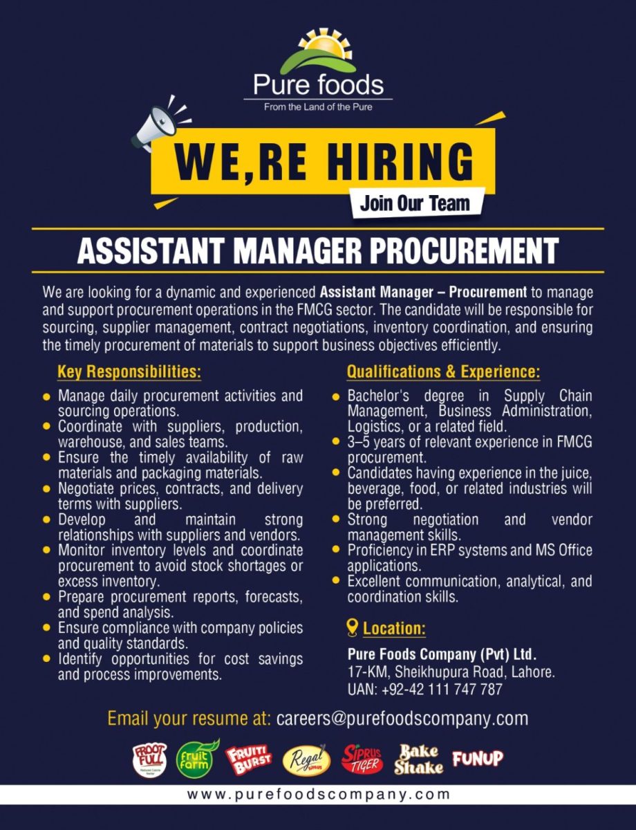 Pure Food Company Jobs Assistant Manager Procurement 1