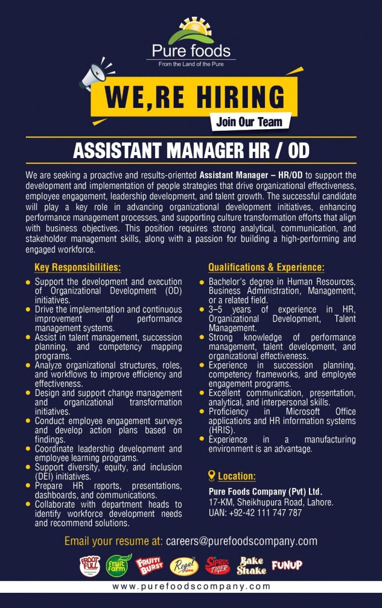 Pure Foods Company Jobs Assistant Manager HR / OD  1
