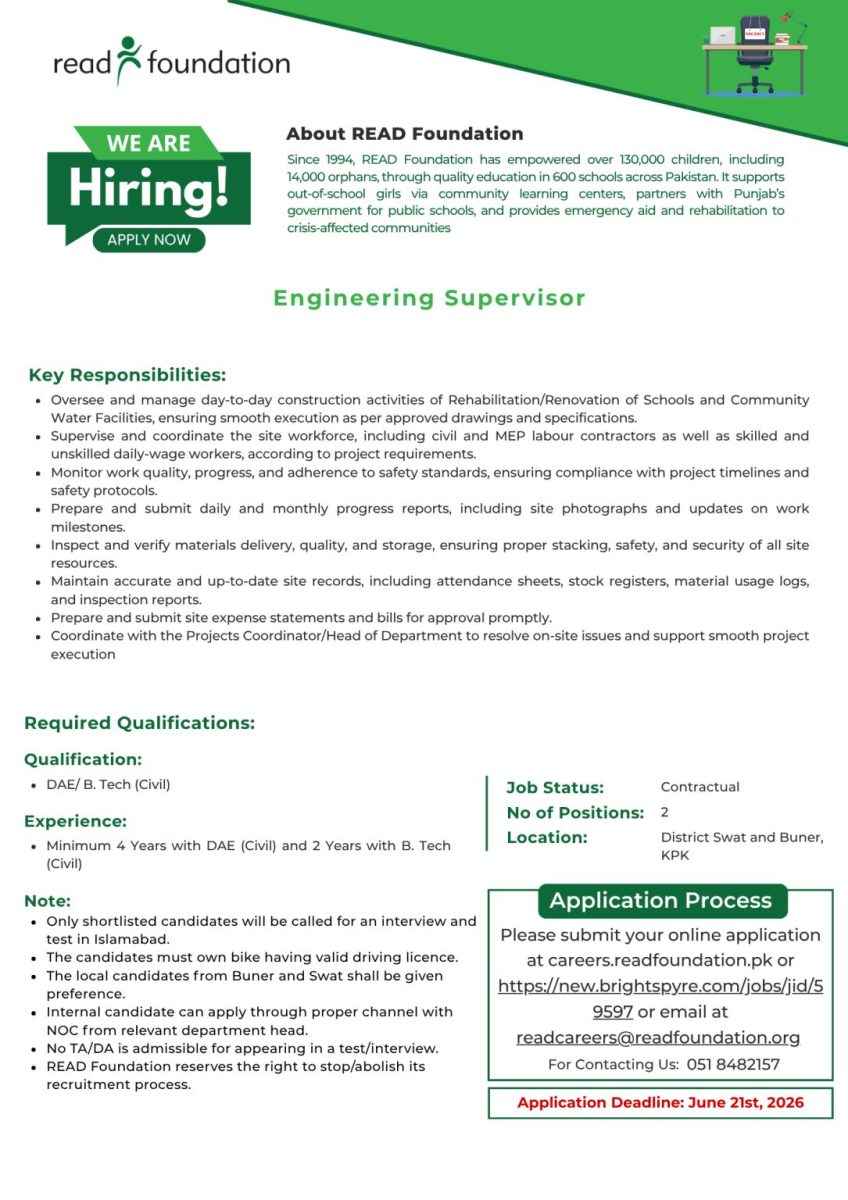 READ Foundation Jobs Engineering Supervisor 1