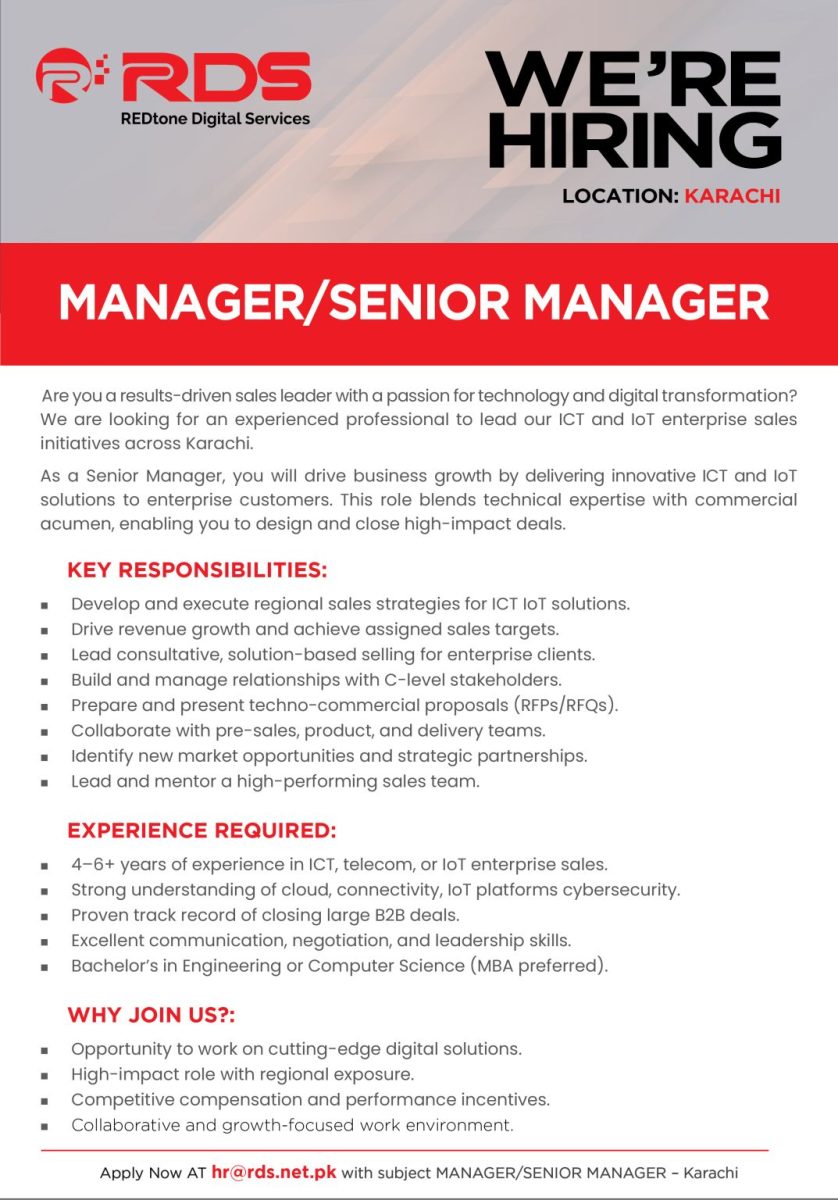 REDtone Digital Services RDS Jobs Manager / Senior Manager 1
