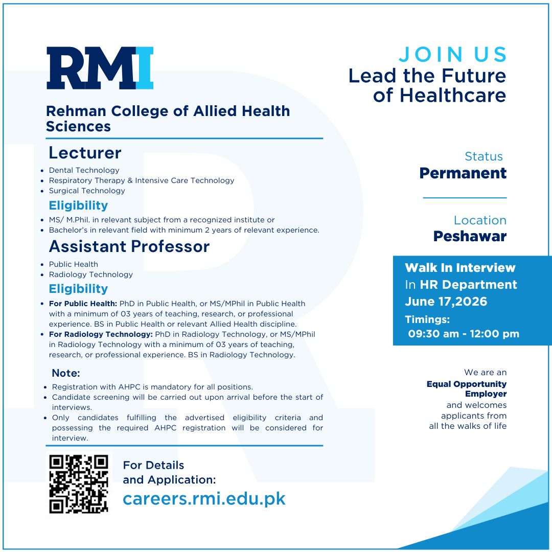Rehman Medical Institute RMI Jobs June 2026 1