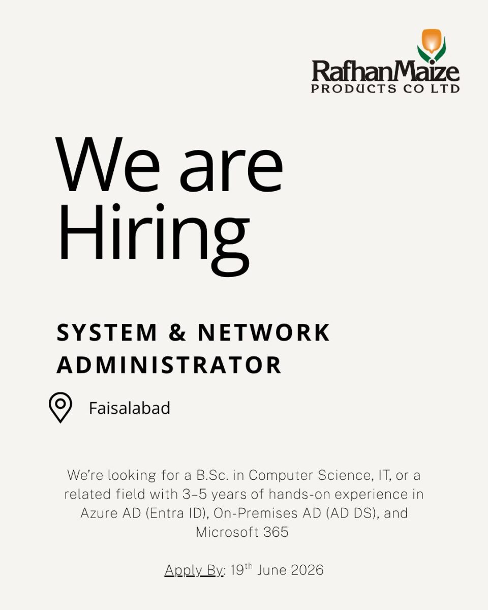 Rafhan Maize Products Company Limited Jobs System and Network Administrator 1