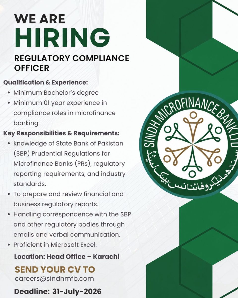 Sindh Microfinance Bank Jobs Regulatory Compliance Officer 1
