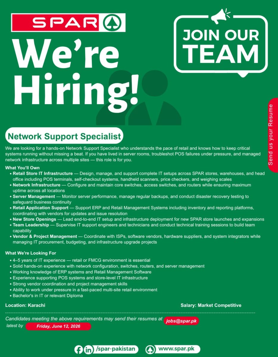 SPAR Pakistan Jobs Network Support Specialist 1
