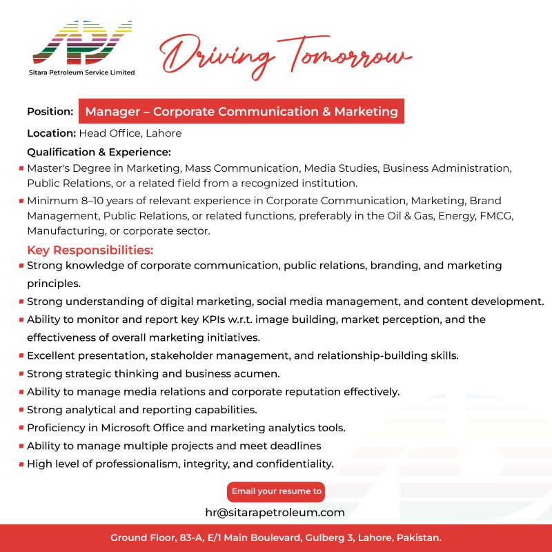 Sitara Petroleum Service Limited Jobs Manager Corporate Communication & Marketing 1
