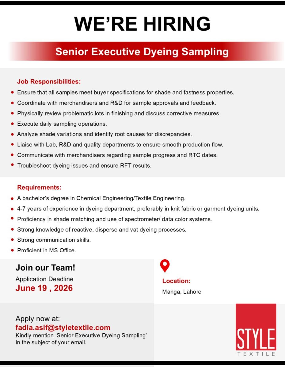 Style Textile Pvt Ltd Jobs Senior Executive Dyeing Sampling 1