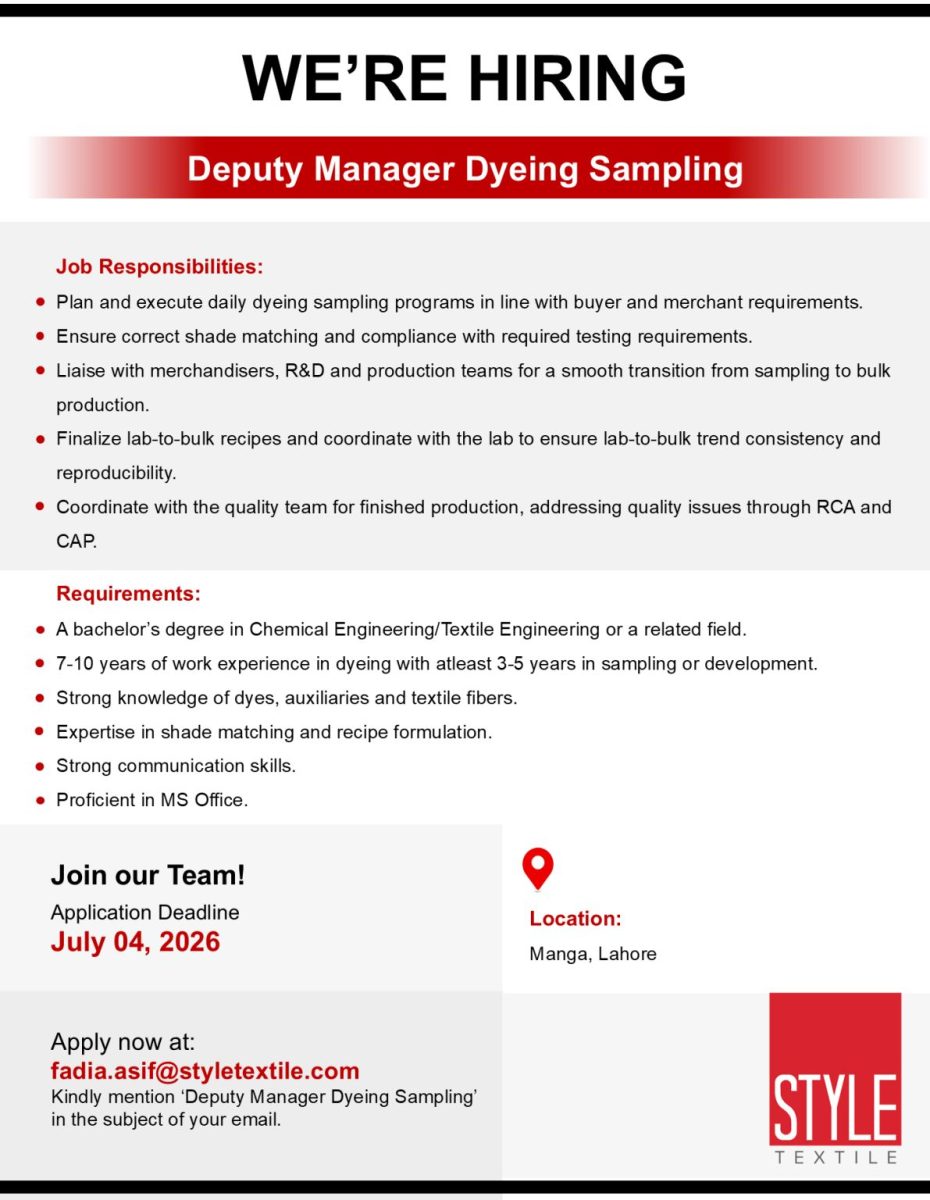 Style Textile Pvt Ltd Jobs Deputy Manager Dyeing Sampling 1