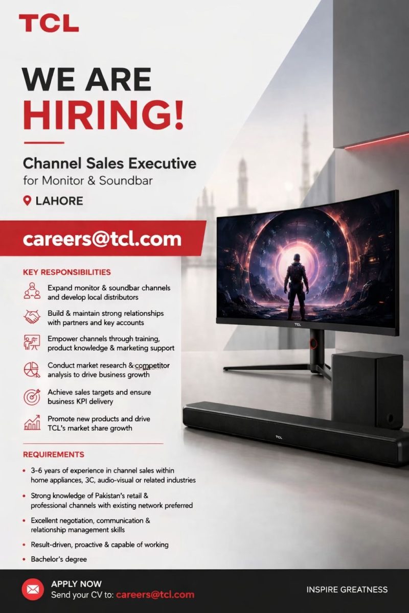 TCL Electronics Pakistan Jobs Channel Sales Executive for Monitor & Soundbar 1