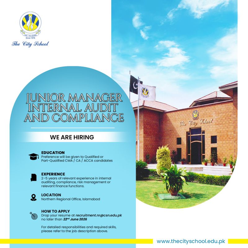 The City School Jobs Junior Manager Internal Audit & Compliance 1