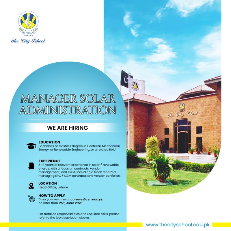 The City School Jobs Manager Solar Administration 1