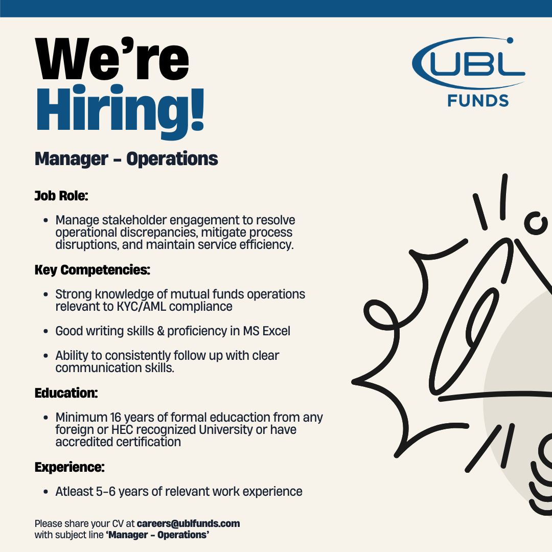 UBL Funds Manager Jobs Manager Operations 1