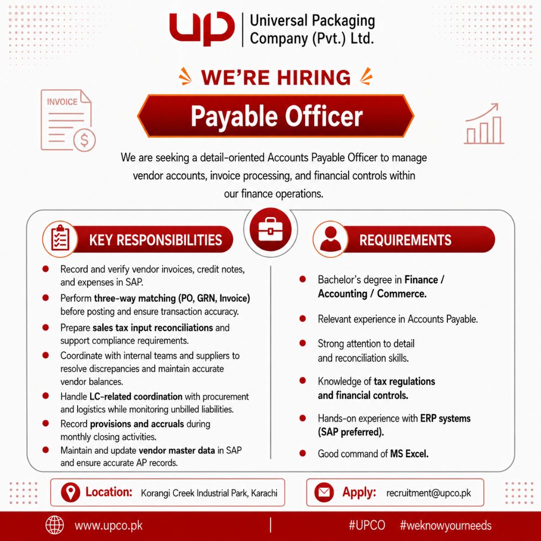 Universal Packaging Company Pvt Ltd UPCO Jobs Accounts Officer 1