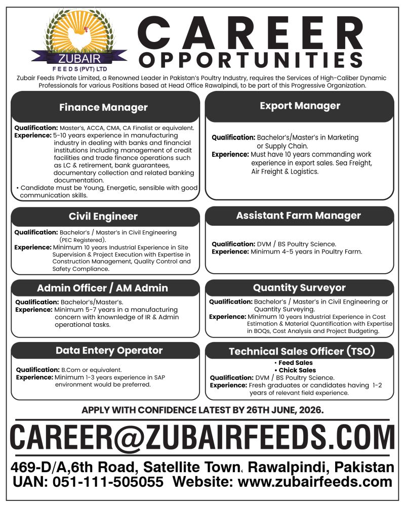 Zubair Feeds Pvt Ltd Jobs June 2026 1