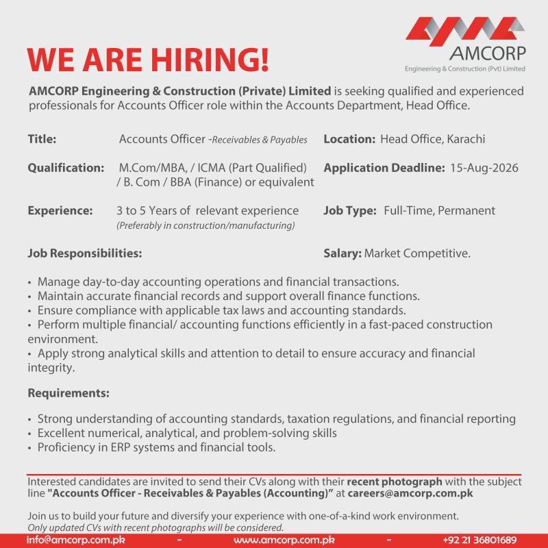 AMCORP Engineering & Construction Pvt Ltd Jobs Accounts Officer 1