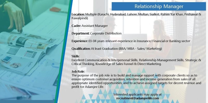 Adamjee Life Insurance Company Limited Jobs Relationship Manager 1