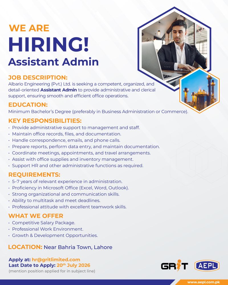Albario Engineering Pvt Ltd AEPL Jobs Assistant Admin 1