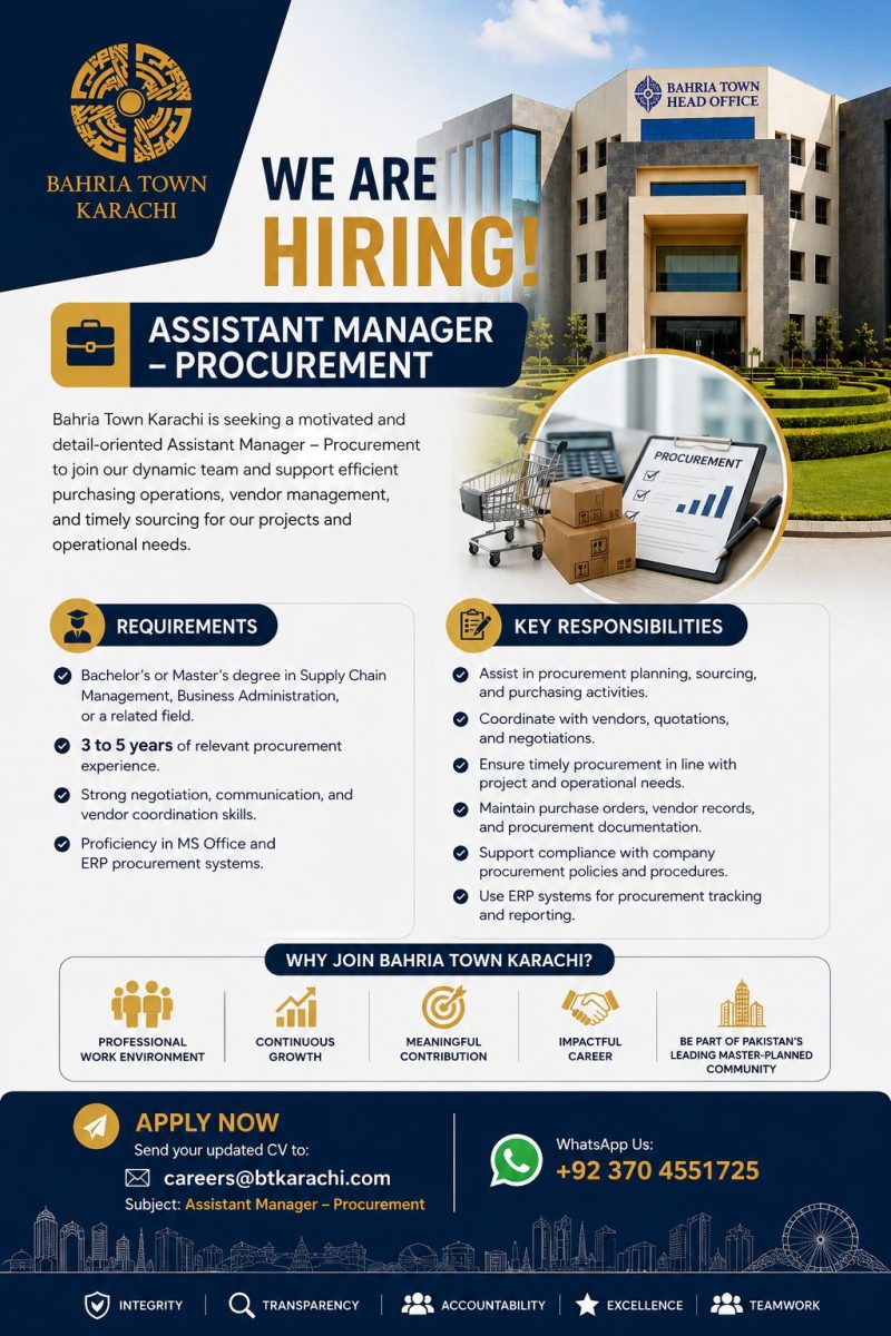 Bahria Town Karachi Jobs Assistant Manager Procurement  1