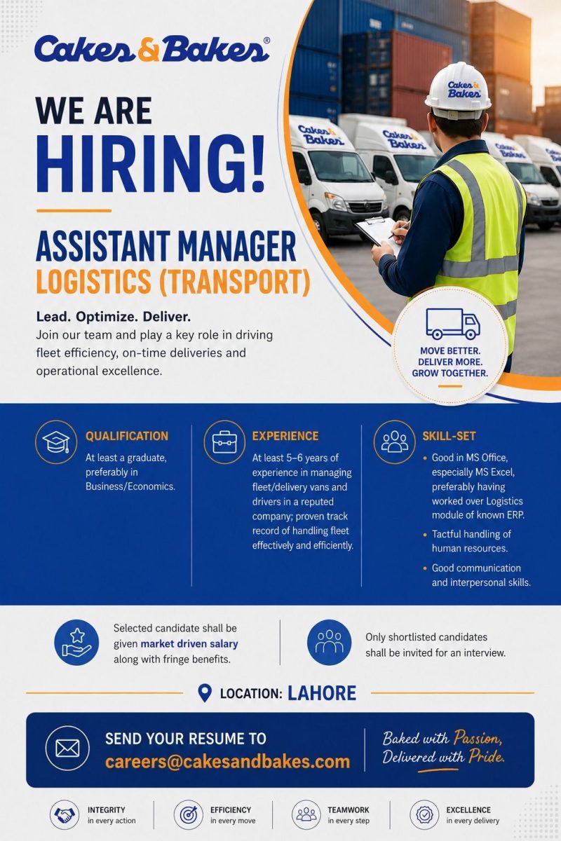Cakes & Bakes Pakistan Jobs Assistant Manager Logistics (Transport) 1