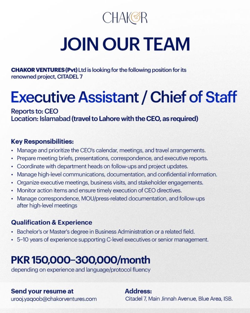 Chakor Ventures Pvt Ltd Jobs Executive Assistant / Chief of Staff 1