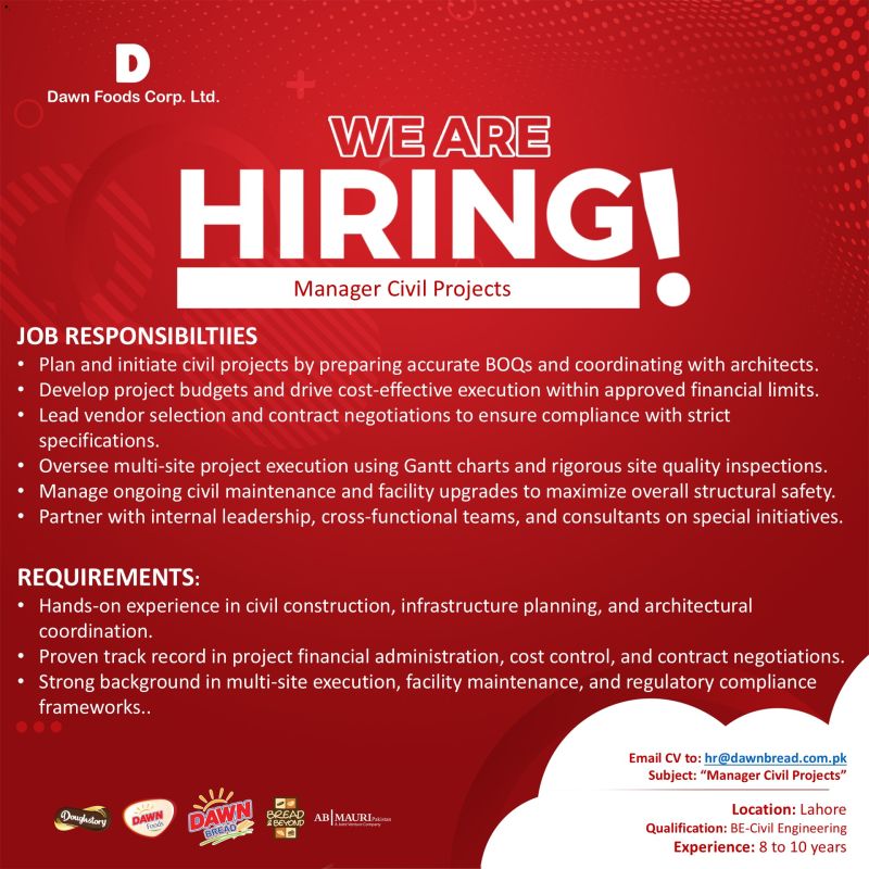 Dawn Foods Corporation Limited Jobs Manager Civil Projects 1