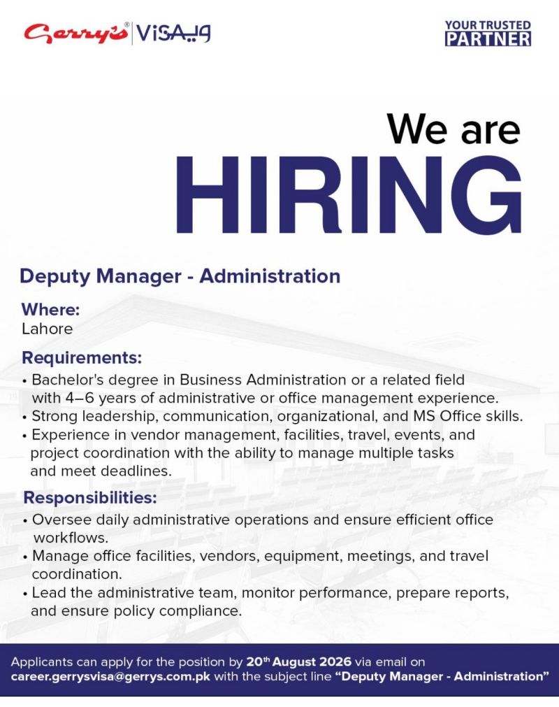 Gerry’s Visa Jobs Deputy Manager Administration 1