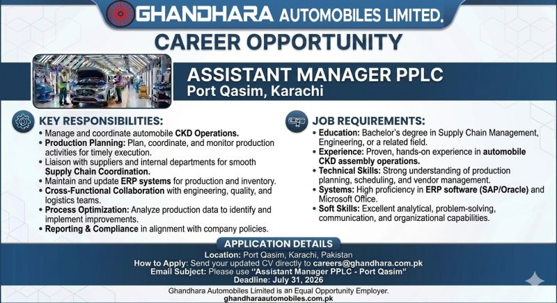 Ghandhara Automobiles Limited Jobs Assistant Manager PPLC 1