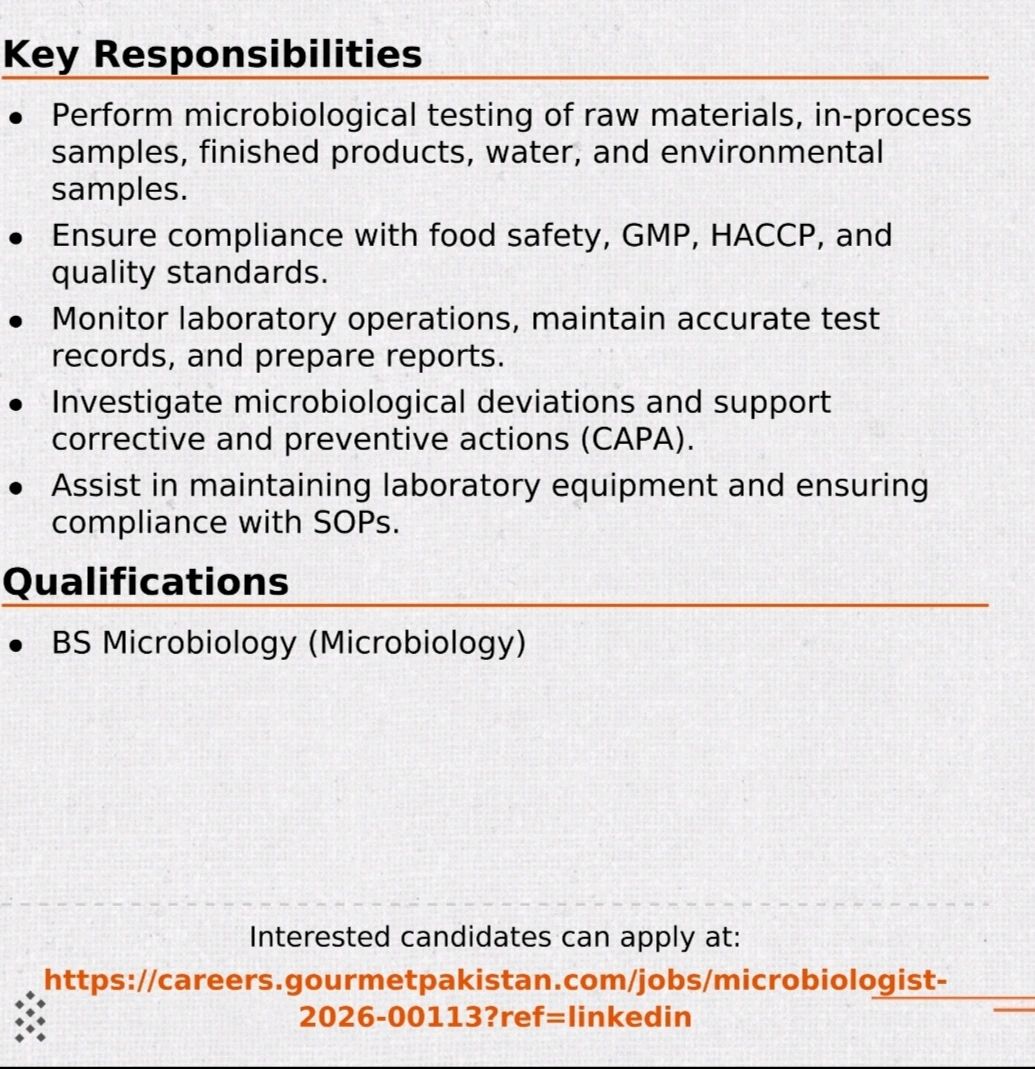 Gourmet Pakistan Jobs Microbiologist 2