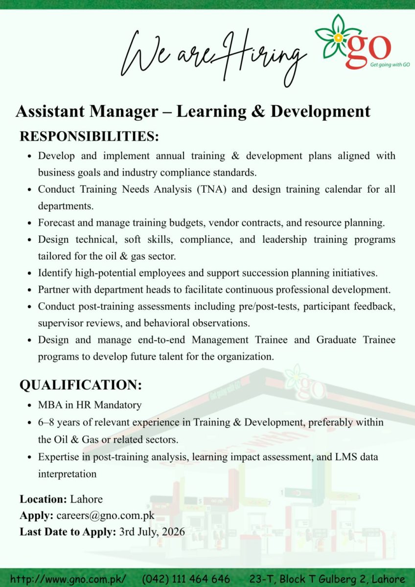 Gas & Oil Pakistan Ltd Jobs Assistant Manager Learning & Development 1